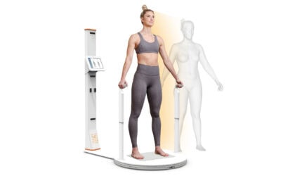 High-tech body composition analyzer at Pecom, used for precise health and fitness assessments, featuring advanced bioelectrical impedance technology for accurate measurement of body fat, muscle mass, and hydration levels.